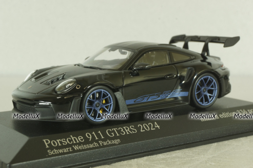 Porsche 911 (992) GT3 RS with Weissach-Package, blue/black rims and black décor, 413062109, Minichamps 1:43  
