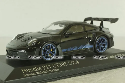 Porsche 911 (992) GT3 RS with Weissach-Package, blue/black rims and black décor, 413062109, Minichamps 1:43  