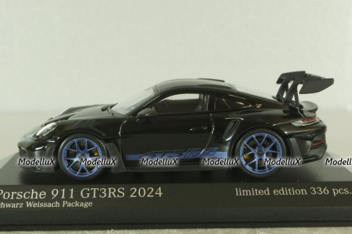 Porsche 911 (992) GT3 RS with Weissach-Package, blue/black rims and black décor, 413062109, Minichamps 1:43  