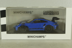 Porsche 911 (992) GT3 RS with Weissach-Package, black/ blue rims and blue décor, 413062122, Minichamps 1:43