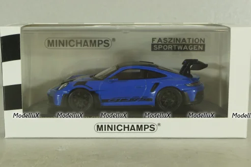 Porsche 911 (992) GT3 RS with Weissach-Package, black/ blue rims and blue décor, 413062122, Minichamps 1:43   