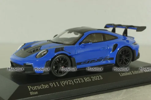 Porsche 911 (992) GT3 RS with Weissach-Package, black/ blue rims and blue décor, 413062122, Minichamps 1:43   