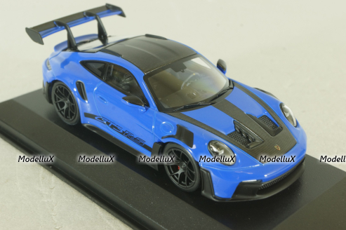 Porsche 911 (992) GT3 RS with Weissach-Package, black/ blue rims and blue décor, 413062122, Minichamps 1:43   