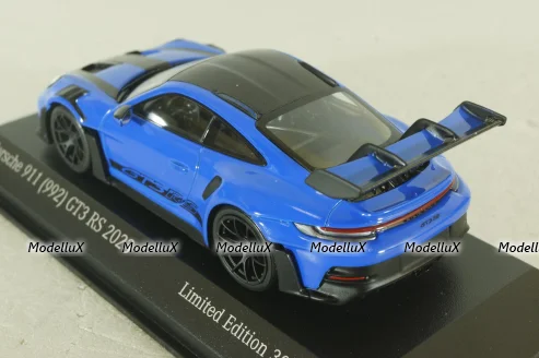 Porsche 911 (992) GT3 RS with Weissach-Package, black/ blue rims and blue décor, 413062122, Minichamps 1:43   