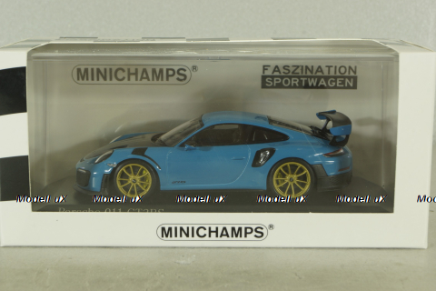 Porsche 911 (991 II) GT2 RS with Weissach Package, blue/golden rims, 413067274, Minichamps 1:43