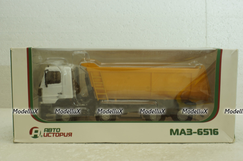 Маз-6516 8х4 самосвал, белый/желтый, АвтоИстория 1:43