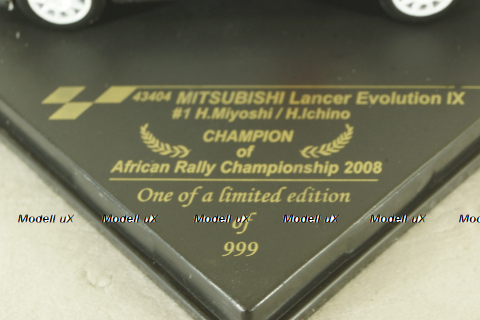 Mitsubishi Lancer Evolution IX #1 Champion African Rally 2008, H.Miyoshi/H.Ichino, 43404, Vitesse 1:43