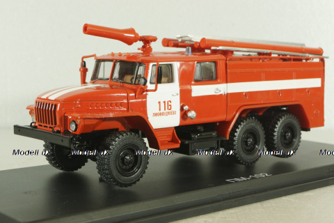 АЦ-40 (43202) ПМ-102Б пожарная автоцистерна на шасси Урал-43202 с бел. полосами, SSM1234B, SSM 1:43 Вариант 2!