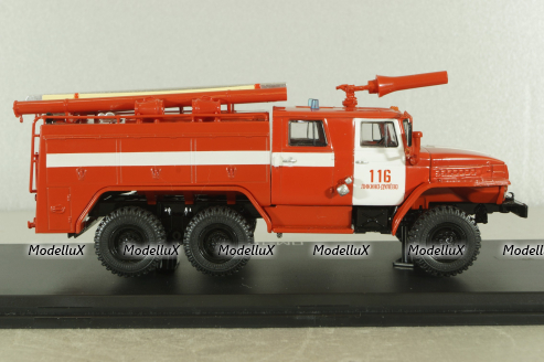 АЦ-40 (43202) ПМ-102Б пожарная автоцистерна на шасси Урал-43202 с бел. полосами, SSM1234B, SSM 1:43 Вариант 2!
