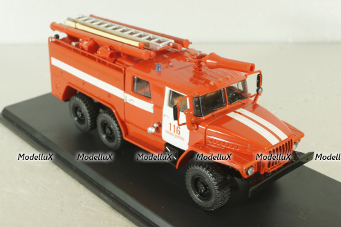 АЦ-40 (43202) ПМ-102Б пожарная автоцистерна на шасси Урал-43202 с бел. полосами, SSM1234B, SSM 1:43 Вариант 2!