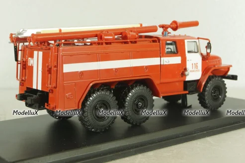 АЦ-40 (43202) ПМ-102Б пожарная автоцистерна на шасси Урал-43202 с бел. полосами, SSM1234B, SSM 1:43 Вариант 3!