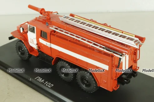 АЦ-40 (43202) ПМ-102Б пожарная автоцистерна на шасси Урал-43202 с бел. полосами, SSM1234B, SSM 1:43 Вариант 3!