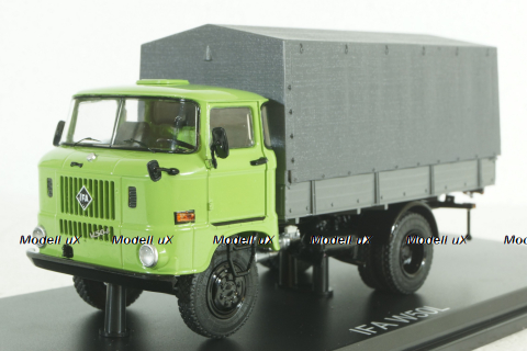 IFA W50L flatbed truck with tent, green grey, SSM1464, SSM 1:43