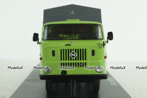 IFA W50L flatbed truck with tent, green grey, SSM1464, SSM 1:43