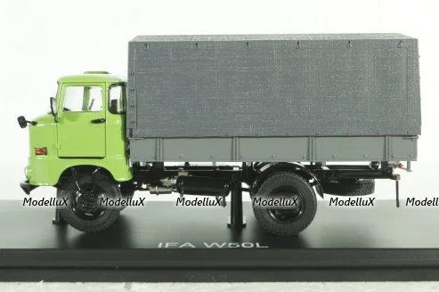 IFA W50L flatbed truck with tent, green grey, SSM1464, SSM 1:43