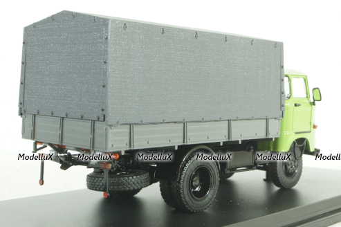 IFA W50L flatbed truck with tent, green grey, SSM1464, SSM 1:43