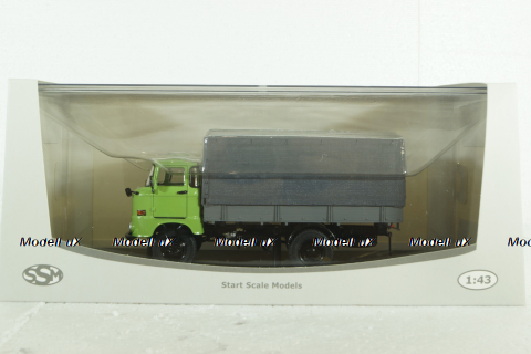 IFA W50L flatbed truck with tent, green grey, SSM1464, SSM 1:43