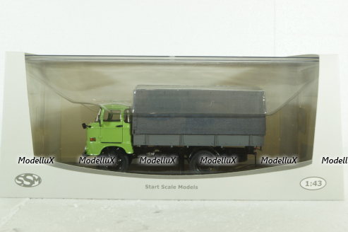 IFA W50L flatbed truck with tent, green grey, SSM1464, SSM 1:43