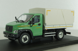 Газон NEXT C41R11 бортовой с тентом зеленый/серый, в боксе, Н232, Наш Автопром 1:43