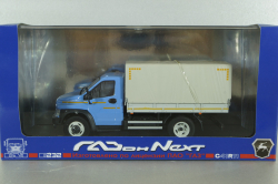 Газон NEXT C41R11 бортовой с тентом голубой/серый, в боксе, Н232, Наш Автопром 1:43 Уценка!