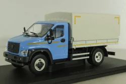 Газон NEXT C41R11 бортовой с тентом голубой/серый, в боксе, Н232, Наш Автопром 1:43 Уценка!