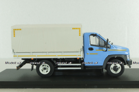 Газон NEXT C41R11 бортовой с тентом голубой/серый, в боксе, Н232, Наш Автопром 1:43 Уценка!