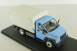 Газон NEXT C41R11 бортовой с тентом голубой/серый, в боксе, Н232, Наш Автопром 1:43 Уценка!