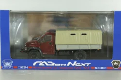 Газон NEXT C41A21 бортовой с тентом бордовый/бежевый, в боксе, Н234,  1:43