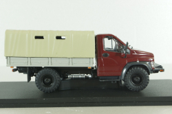 Газон NEXT C41A21 бортовой с тентом бордовый/бежевый, в боксе, Н234,  1:43