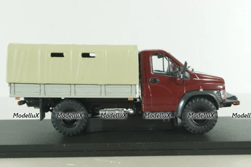 Газон NEXT C41A21 бортовой с тентом бордовый/бежевый, в боксе, Н234,  1:43