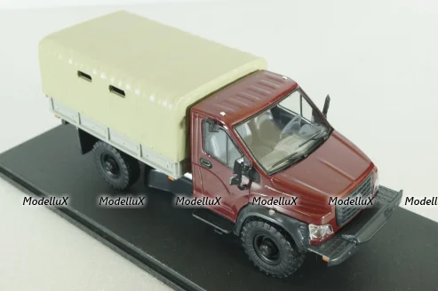 Газон NEXT C41A21 бортовой с тентом бордовый/бежевый, в боксе, Н234,  1:43