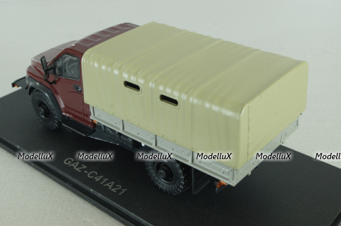 Газон NEXT C41A21 бортовой с тентом бордовый/бежевый, в боксе, Н234,  1:43
