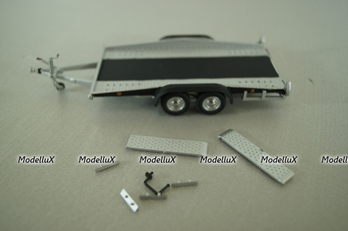 Прицеп для перевозки автомобилей Flatbed Trailer silver, Colibri Model Art 1:43