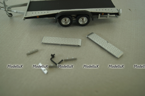 Прицеп для перевозки автомобилей Flatbed Trailer silver, Colibri Model Art 1:43