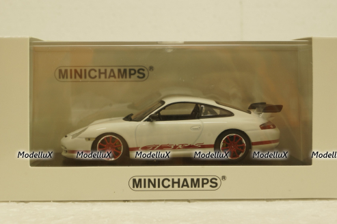 Porsche 911 (996) GT3 RS 2002, white/red rims, 403062028, Minichamps 1:43