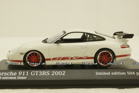 Porsche 911 (996) GT3 RS 2002, white/red rims, 403062028, Minichamps 1:43