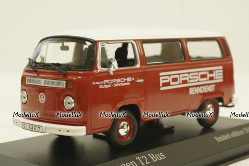Volkswagen T2 bus, Porsche Renndienst 1972 red, 943053004, Minichamps 1:43