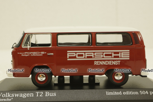 Volkswagen T2 bus, Porsche Renndienst 1972 red, 943053004, Minichamps 1:43