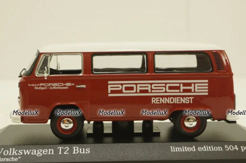 Volkswagen T2 bus, Porsche Renndienst 1972 red, 943053004, Minichamps 1:43