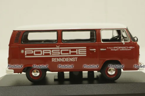 Volkswagen T2 bus, Porsche Renndienst 1972 red, 943053004, Minichamps 1:43