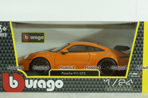 Porsche 992 GT3 Coupe 2021, orange, Burago 1:24