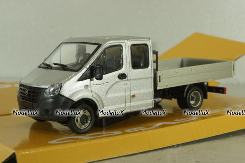 Газель Next A22 R33 двойная кабина, бортовой станд. кузов, серебристый, Н563, Наш Автопром 1:43