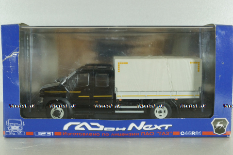 Газон NEXT C42R31 бортовой с тентом черный/серый Н231, Наш Автопром 1:43