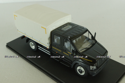 Газон NEXT C42R31 бортовой с тентом черный/серый Н231, Наш Автопром 1:43