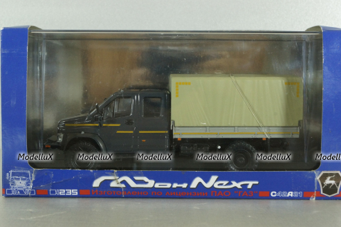 Газон NEXT C42А31 бортовой с тентом серый/бежевый Н235, Наш Автопром 1:43