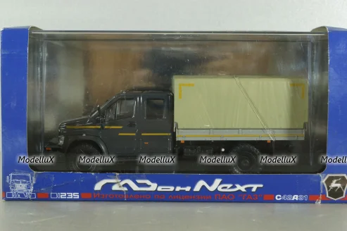 Газон NEXT C42А31 бортовой с тентом серый/бежевый Н235, Наш Автопром 1:43