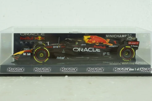 Oracle Red Bull Racing RB18, with pilot Max Verstappen, Winner Mexican GP 2022, 417222001, Minichamps 1:43
