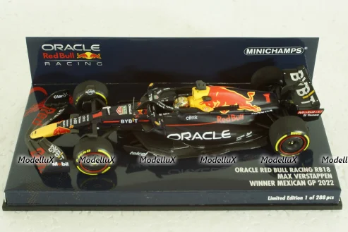 Oracle Red Bull Racing RB18, with pilot Max Verstappen, Winner Mexican GP 2022, 417222001, Minichamps 1:43