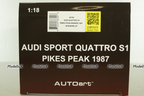 Audi Quattro S1, Pikes Peak Winner 1987 #1, W.Röhrl, white, 88700, Autoart 1:18