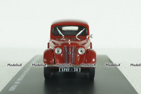 Renault Juvaquatre Fourgonette Fire department Paris  1953 red, Hachette 1:43